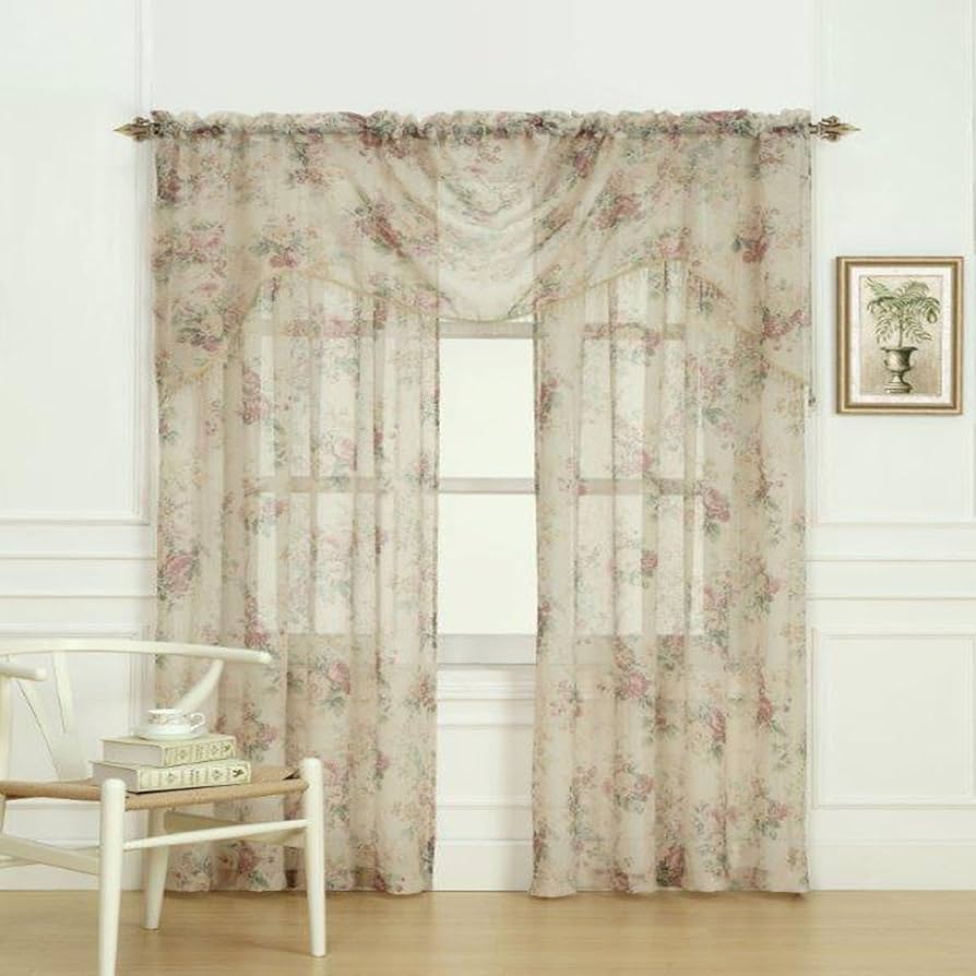 ローラアシュレイのシェード Laura Ashley Stowe Window Treatment Swag Set, 72 by 27-Inch